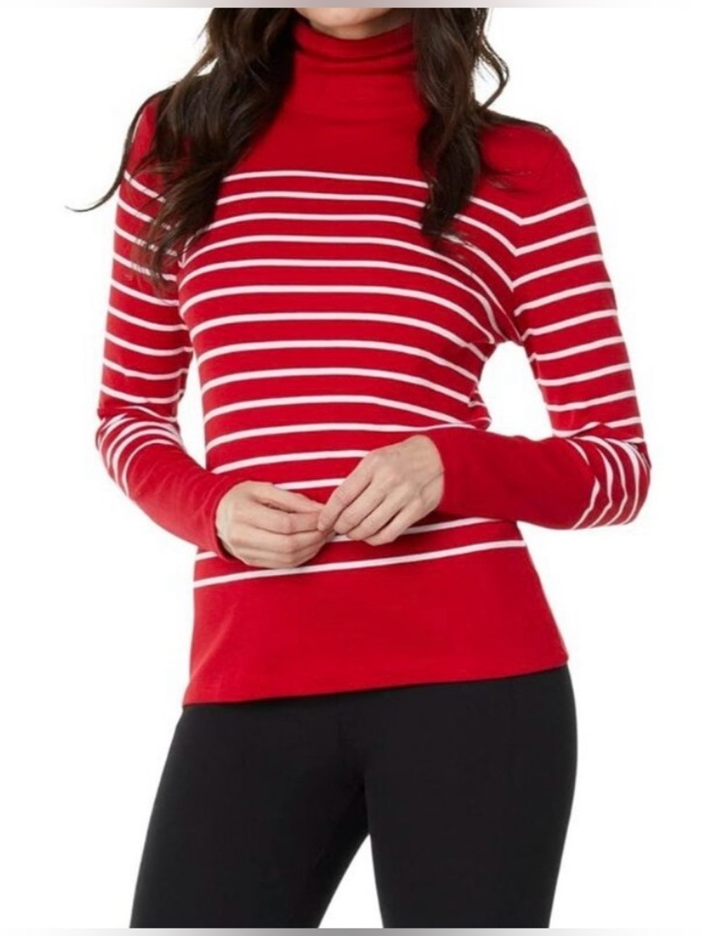 Vineyard Vines Red & White Striped Turtleneck Long Sleeve Shirt - Large